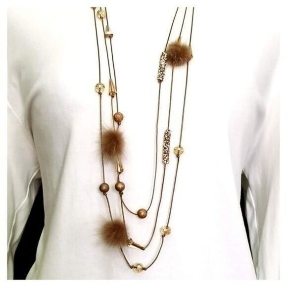 Beaded Pom Pom Necklace with Rhinestones - NWT - Picture 2 of 7